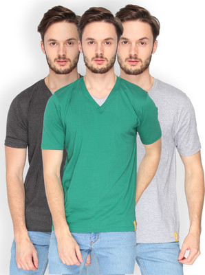 

Campus Sutra Solid Men V-neck Dark Green, Grey, Grey T-Shirt(Pack of 3), Bottle green;charcoal;grey