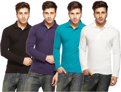 

Gritstones Solid Men's Polo Neck Multicolor T-Shirt(Pack of 4), Black;navy;turq;white