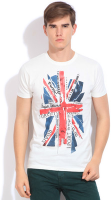 

Pepe Jeans Printed Men' Round Neck White T-Shirt, Ecru