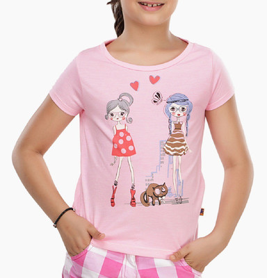 

Trmpi Girls Graphic Print T Shirt(Pink, Soft pink
