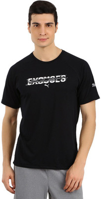 

Puma Solid Men's Round Neck Black T-Shirt, Black-w/ white print