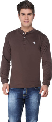 

The Cotton Company Solid Men' Henley Brown T-Shirt, Sepia brown