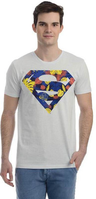 

Superman Printed Men's Round Neck White T-Shirt, Bit of blue melange