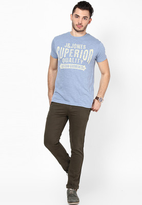 

Jack & Jones Printed Men's Round Neck Light Blue T-Shirt, Faded denim