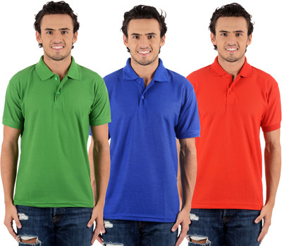 

Blaze Solid Men's Polo Neck Multicolor T-Shirt(Pack of 3, Light green;red;royal blue