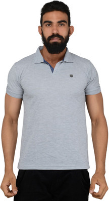 

Got It Solid Men's Flap Collar Neck Grey T-Shirt, Dark grey