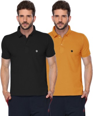 ONN Solid Men Polo Neck Black, Yellow T-Shirt