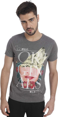 

Jack & Jones Graphic Print Men's Round Neck Grey T-Shirt, Grey melange