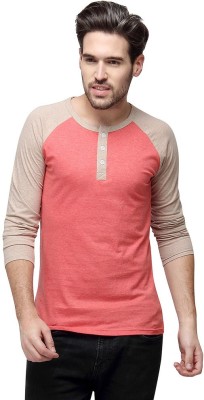 CAMPUS SUTRA Solid Men Henley Neck Orange T-Shirt