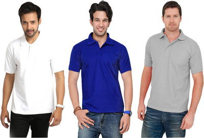 

Keepsake Solid Men's Polo Neck Multicolor T-Shirt(Pack of 3), F white