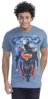

Superman Printed Men's Round Neck Blue T-Shirt, Morrocon blue melan