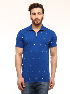 

Gritstones Animal Print Men's Polo Neck Blue T-Shirt, Indigo