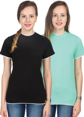

Campus Sutra Solid Women's Round Neck Black, Green T-Shirt(Pack of 2