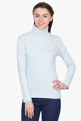 

Hypernation Solid Women's Turtle Neck Blue T-Shirt
