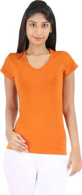 

Rham Gold Solid Women's V-neck Orange T-Shirt, Rust
