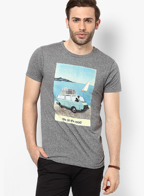 

Jack & Jones Graphic Print Men's Round Neck Grey T-Shirt, Light grey melange