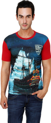 

Okane Printed Men's Round Neck Red T-Shirt