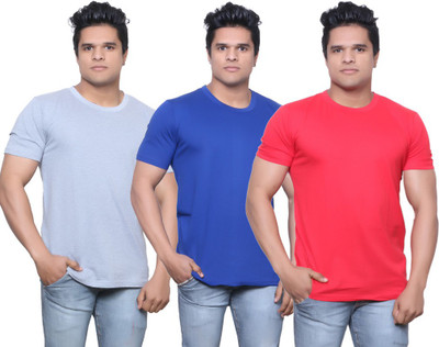 

IndiWeaves Solid Men' Fashion Neck Grey, Blue, Red T-Shirt(Pack of 3, Blue;gray;red