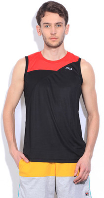 

Fila Solid Men's Round Neck Black, Red T-Shirt, Black/chinese red/black