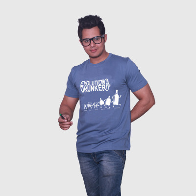 

Aaila Graphic Print Men's Round Neck Light Blue T-Shirt