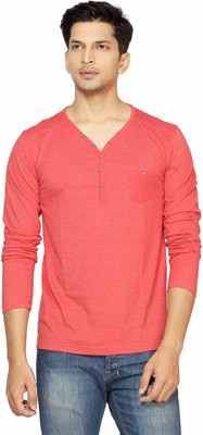 

La Seven Solid Men's Henley Red T-Shirt
