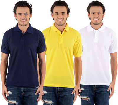 

Blaze Solid Men' Polo Neck Multicolor T-Shirt(Pack of 3, Dark blue;white;yellow