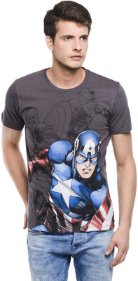 

Captain America Printed Men' Round Neck Grey T-Shirt, Dark grey