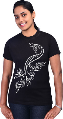 

Zorba Mart Floral Print Women's Round Neck Black T-Shirt