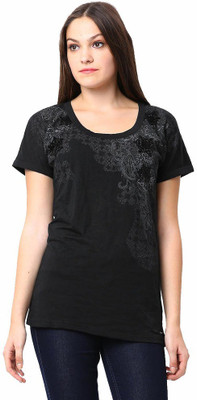 

Espresso Printed Women's Round Neck Black T-Shirt
