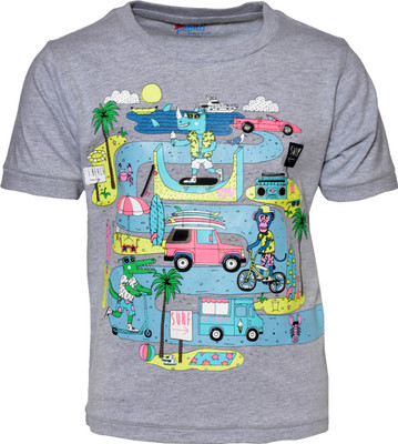 

Pepito Boys Printed Cotton T Shirt(Grey, Pack of 1, Grey milange