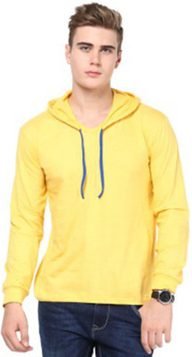 

Purple Square Solid Men's Hooded Yellow T-Shirt