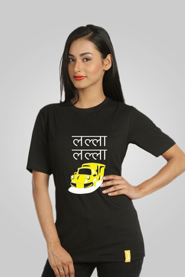 Campus Sutra Printed Women' Round Neck Black T-Shirt