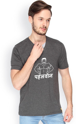 

Campus Sutra Solid Men V-neck Grey T-Shirt, Charcoal