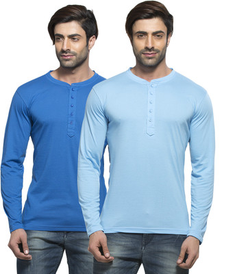 

Alan Jones Solid Men's Henley Blue, Light Blue T-Shirt(Pack of 2, Blue;sky
