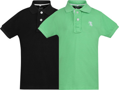 

The Cotton Company Boys Solid T Shirt(Black, Pack of 2, Black and green