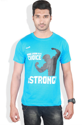 

Kingaroo Printed Men's Round Neck Blue T-Shirt, F blue