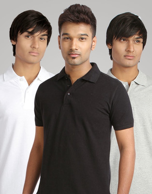 

Campus Sutra Solid Men Polo Neck White, Black, Grey T-Shirt(Pack of 3