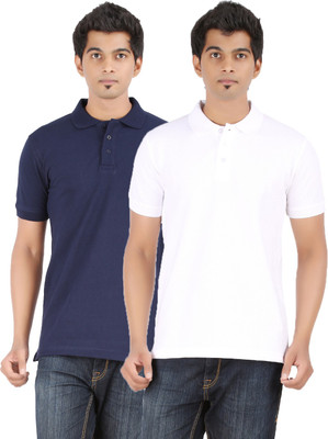 

Ap'pulse Solid Men's Polo Neck Dark Blue, White T-Shirt(Pack of 2, Navy;white