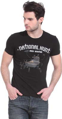 

Wild Hawk Graphic Print Men's Round Neck Black T-Shirt