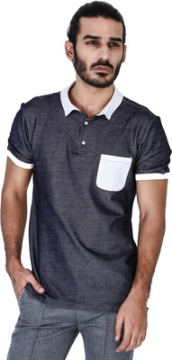 

Mr Button Solid Men's Polo Neck Blue T-Shirt, Denim
