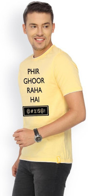 

Campus Sutra Printed Men Round Neck Yellow T-Shirt
