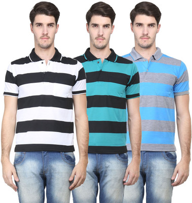 

Vimal Striped Men' Polo Neck Multicolor T-Shirt(Pack of 3