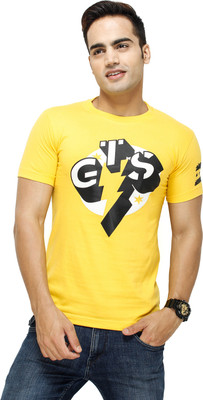 

Attitude Printed Men's Round Neck Yellow T-Shirt