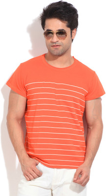 

Indicode Striped Men' Round Neck Orange T-Shirt, 126