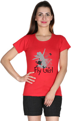 

Faireno Printed Women' Round Neck Red T-Shirt