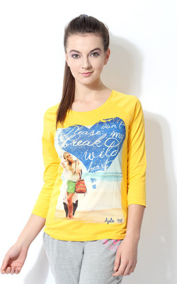 

Ajile by Pantaloons Graphic Print Women's Round Neck Yellow T-Shirt
