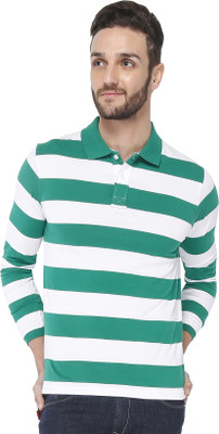 

The Cotton Company Striped Men's Polo Neck Green, White T-Shirt, Irish green