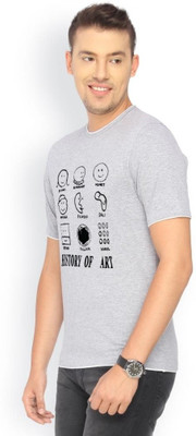

Campus Sutra Printed Men Round Neck Grey T-Shirt