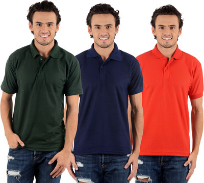 

Blaze Solid Men's Polo Neck Multicolor T-Shirt(Pack of 3, Dark blue;dark green;red
