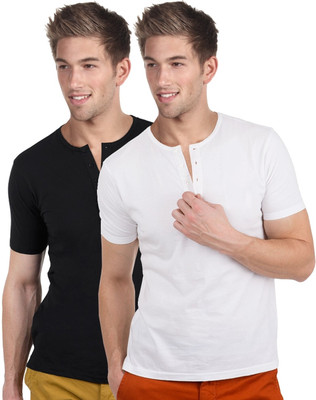 

Blackburne Inc Solid Men's Henley Black, White T-Shirt(Pack of 2